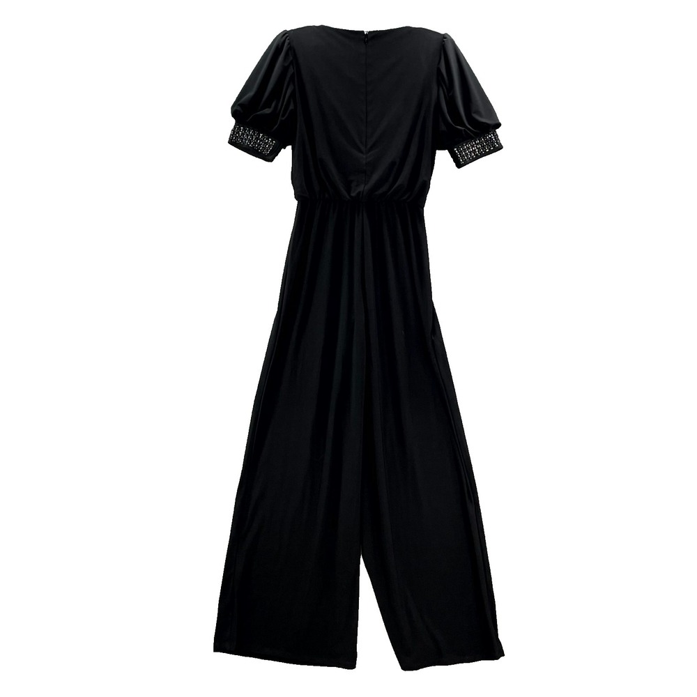 MSK Jumpsuit Womens Small Stretch Embellished Cuff Wide Leg Minimalist Office - Picture 2 of 14